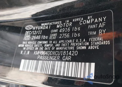2012 Hyundai Genesis 3.8 z USA, uszkodzony, nr VIN KMHGC4DDXCU181420